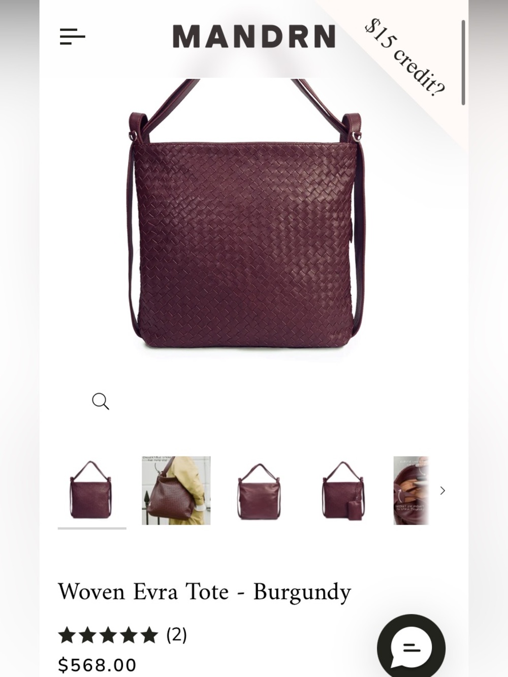 MANDRN Woven Evra Tote - Burgundy Shoulder Bag - Picture 5 of 14